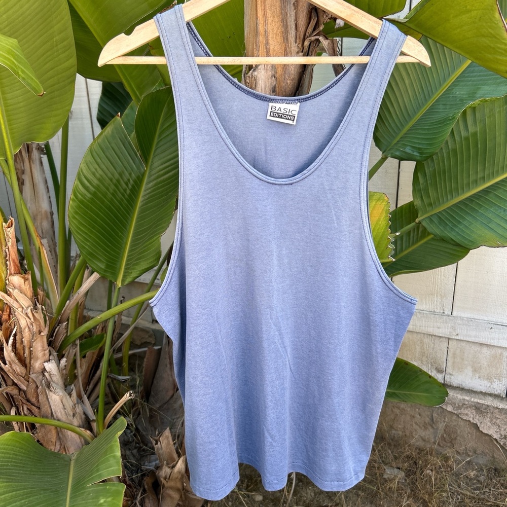 Vintage Basic Editions Tank Top Faded Blue Sleeveless Shirt 90s Fit M